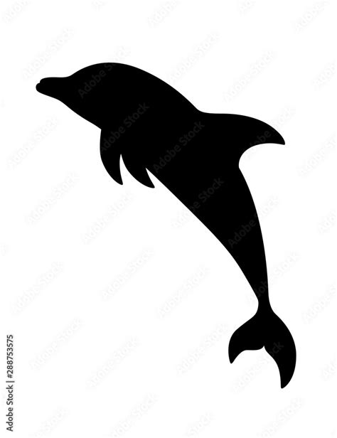 Black silhouette dolphin cartoon sea animal design flat vector ...