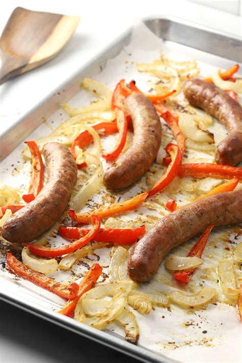 Oven Roasted Brats with Onions and Peppers | Bratwurst recipes, Oven roast, Weeknight dinner ...