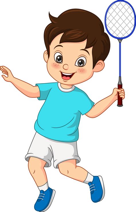 Cartoon happy little boy playing badminton 5113068 Vector Art at Vecteezy