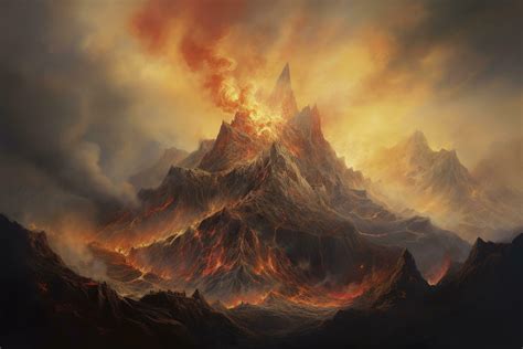 Concept art illustration of Mordor land, Mount Doom volcano in Mordor ...