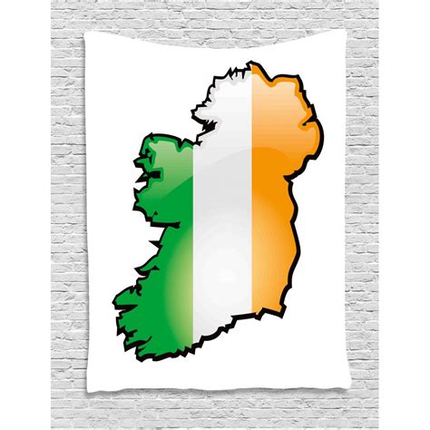 Ireland Map Tapestry, Cartoon Style Artwork of Mapping on a Plain Background Irish Colors, Wall ...