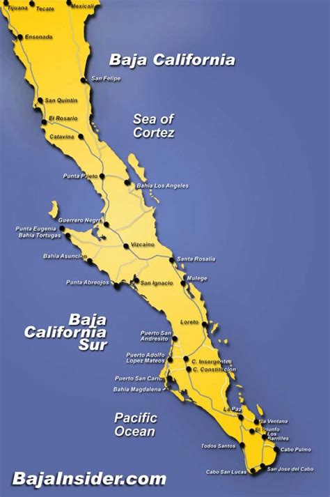 Map of the Baja California Peninsula of Mexico – The states of Baja California and Baja Cal ...