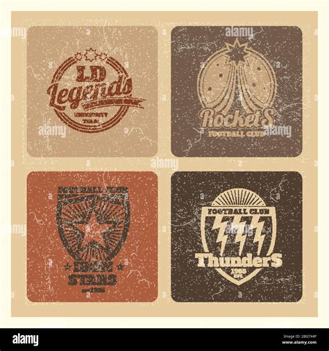 Grunge college athletic labels collection, set of varsity emblems, vintage sports teams badges ...