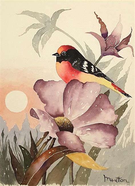 Original Bird and Flower Watercolor Painting Birds Flowers | Bird art ...