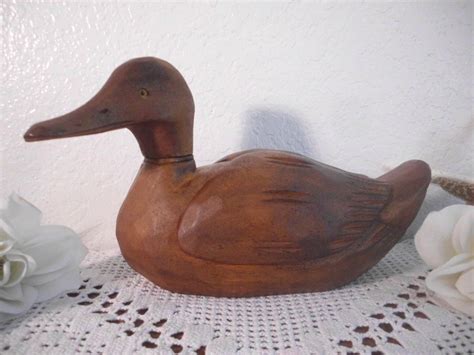 Vintage Carved Wood Duck Statue Wooden Man Cave Hunter Lake