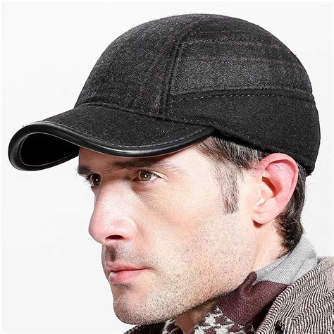 2018 New Middle aged Men's Hat Adult Wool Baseball Cap Ear Protection Woolen Cap Students ...