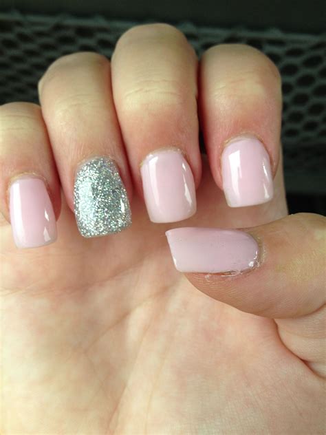 Light Pink Nails With Silver Glitter