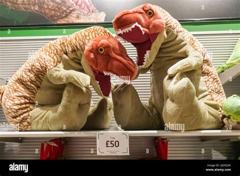 Souvenir shop display of tyrannosaurus rex dinosaur soft toys hi-res ...