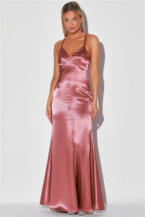 Pretty Rose Pink Maxi Dress - Mermaid Maxi Dress - Satin Dress - Lulus