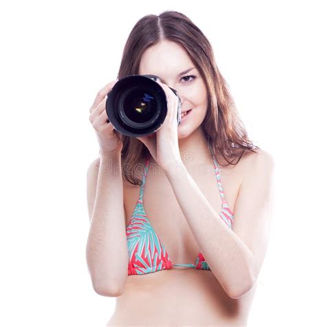 Smiling Woman with Professional Camera Stock Photo - Image of photographic, enjoyment: 30372156