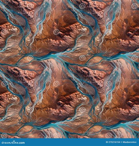 Top View Mars Planet Surface with Hills and Blue Water Rivers. AI ...