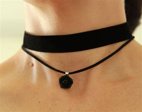 Black Velvet Choker Pendant Black Rose Necklace Pendant | Etsy