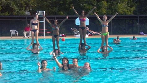 Cheerleading. Stunting in the pool!