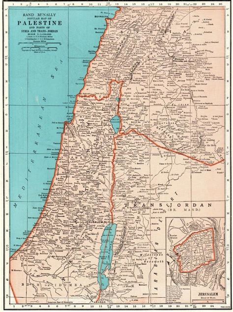 1942 Antique PALESTINE Map Jerusalem Map Syria Lebanon Trans-Jordan Map 8057 | #2107987983