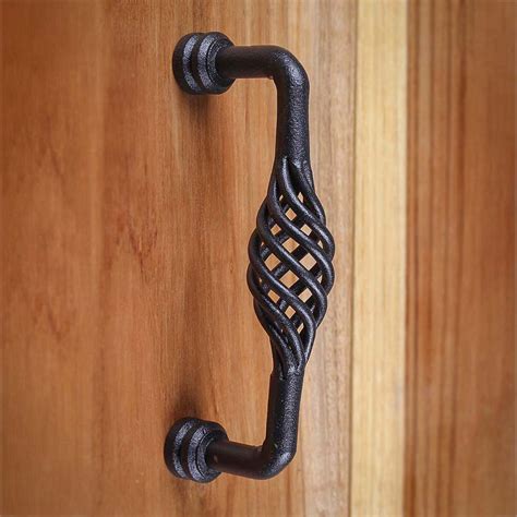 6" Black Wrought Iron Drawer Handle Cabinet Pull Birdcage Design Pack of 4