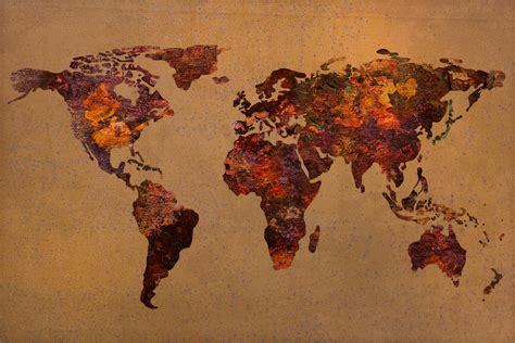 Rusty Vintage World Map on Old Metal Sheet Wall Mixed Media by Design Turnpike - Pixels Merch