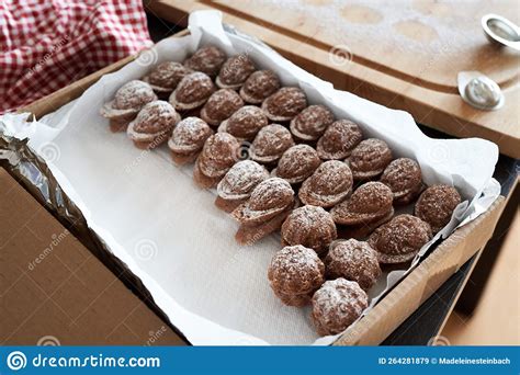 Baked Chocolate Christmas Cookies in a Gift Box Stock Image - Image of ...