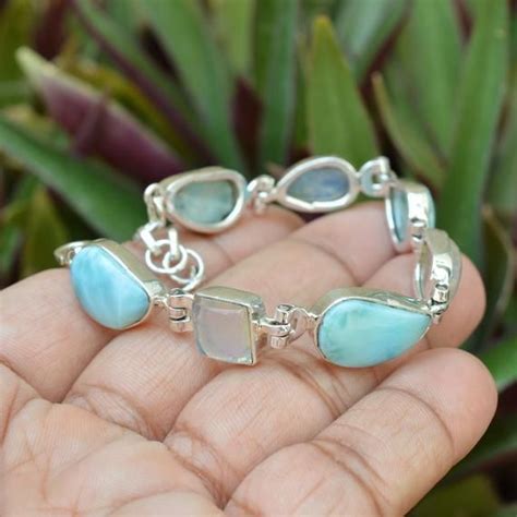 Larimar Bracelet, Labradorite Earrings, Moonstone Pendant, Gemstone Bracelets, Handmade ...