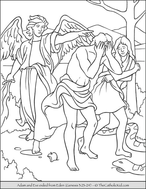Bible Coloring Page - Adam and Eve Exiled from Eden - TheCatholicKid.com