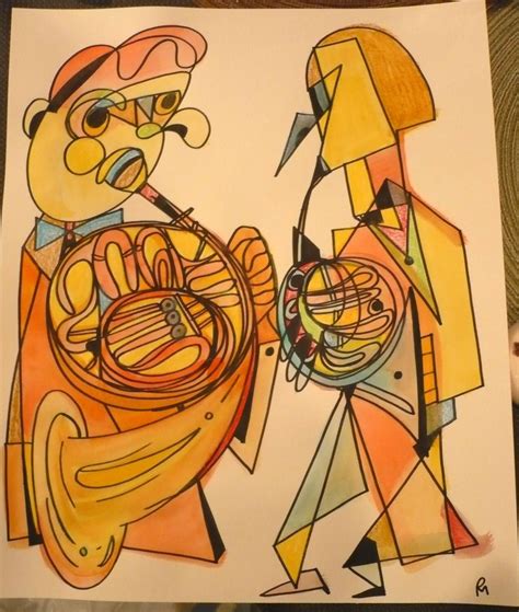 Two French Horn Players 14 x 17 by WorldofPollux on Etsy