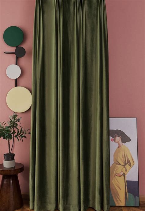 Luxury Olive Green Matte Velvet Curtains Custom Made Rod | Etsy