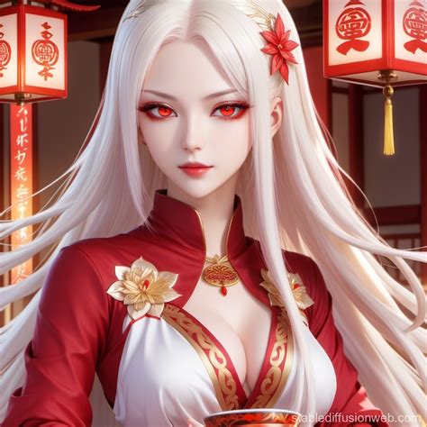 Seductive Albino Woman with Blood Red Eyes | Stable Diffusion Online
