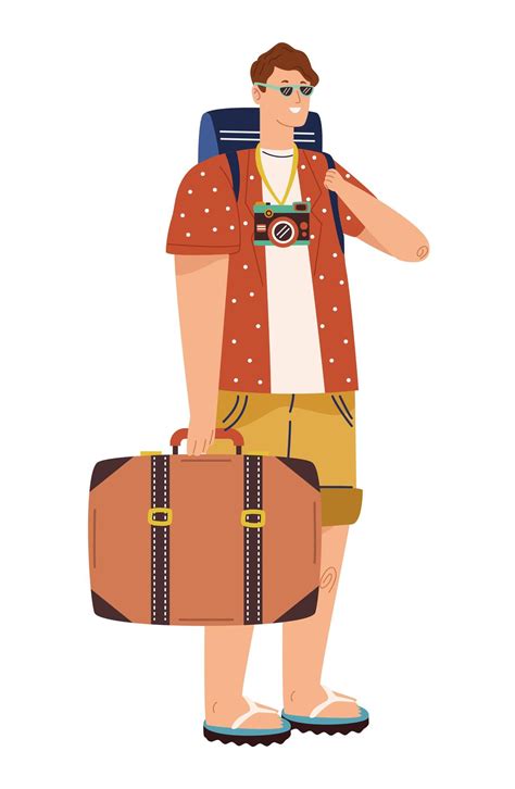 tourist man with camera 5406993 Vector Art at Vecteezy