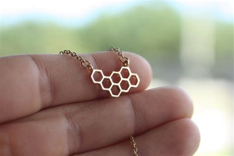 Gold Honeycomb Necklace Hexagon Pendant Necklace Bridesmaid | Etsy