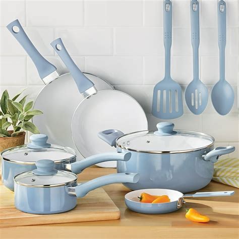 Mainstays Non-Stick Ceramic-coated Aluminum Alloy 12PC Cookware Set Blue Linen - Walmart.com ...