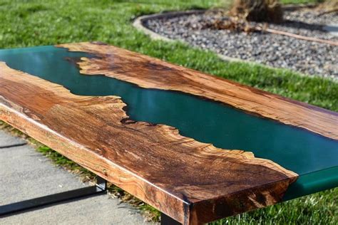 Custom Epoxy Resin Live Edge River Wood Plank Dining Table | Etsy in ...