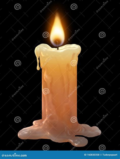 Single Wax Candle Burning on a Dark Background. Stock Illustration ...