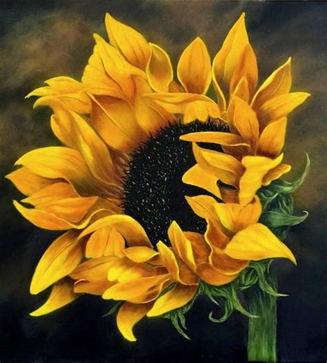Sunflower Painting Original on Canvas, Large Flower Landscape, Floral ...