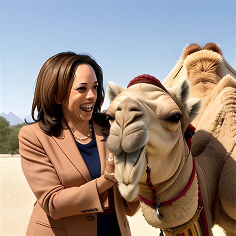 Kamala Harris laughing together with camel - Arthub.ai