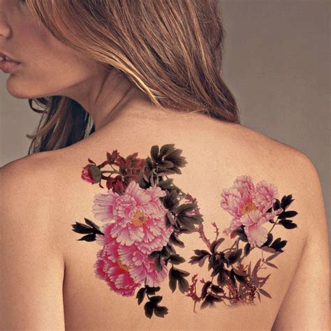 Buy TAFLY Extra Large Lower Back Colored Tree Peony Flower Temporary Tattoos Body Art Transfer ...