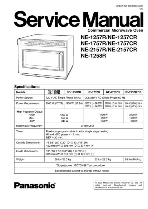 Panasonic Microwave Oven Service Manual Model NE1257