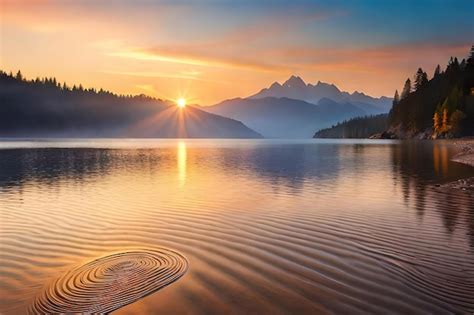 Premium AI Image | Sunset over a mountain lake