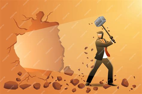 Premium Vector | Vector illustration of business concept, businessman breaking the wall with hammer