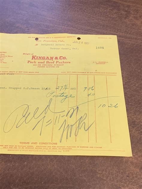 Rare - Kingan & Co. San Francisco California 1921 Invoice Receipt | eBay