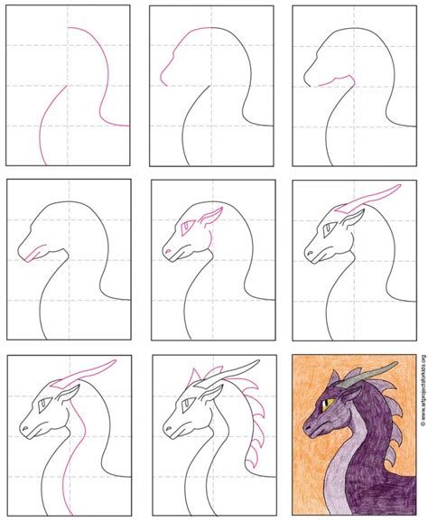 Easy How to Draw a Dragon Head Tutorial and Dragon Head Coloring Page · Art Projects for Kids