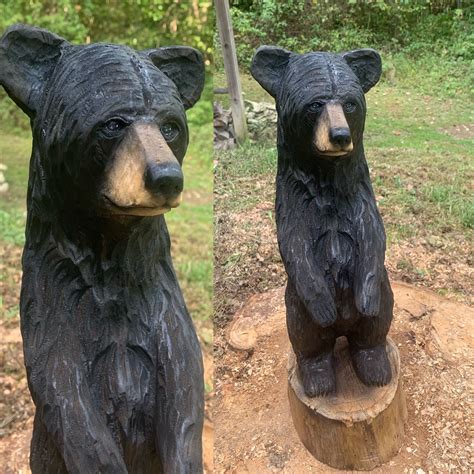 Bear Chainsaw Carving, Wooden Bear, Carved Bear, Bear Statue, Black ...