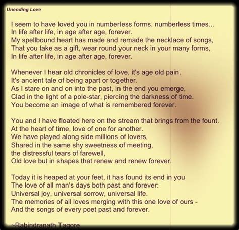 unending love by rabindranath tagore - Google Search | Beautiful poetry, Romantic novel, Just love