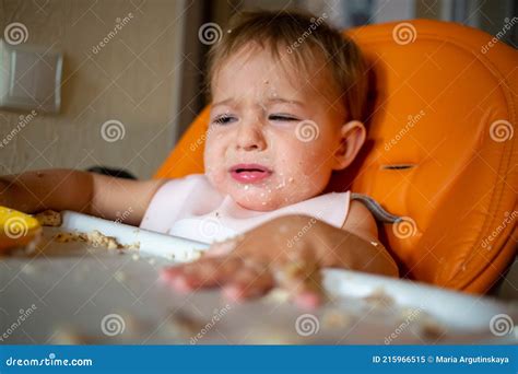 Portrait of Cute Crying Baby Toddler Sitting with Dining Table Stock Image - Image of nutrition ...