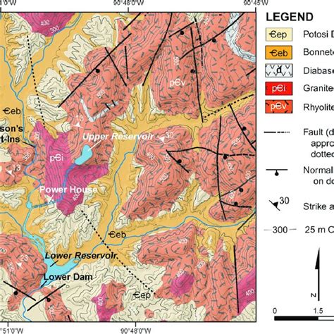 Geologic map of the Proffit Mountain-Johnson Shut-ins area, showing the... | Download Scientific ...