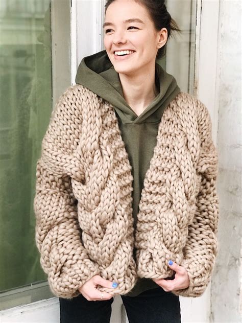 Cable Knit Chunky Cardigan Beige Oversized Hand Knit Cozy - Etsy