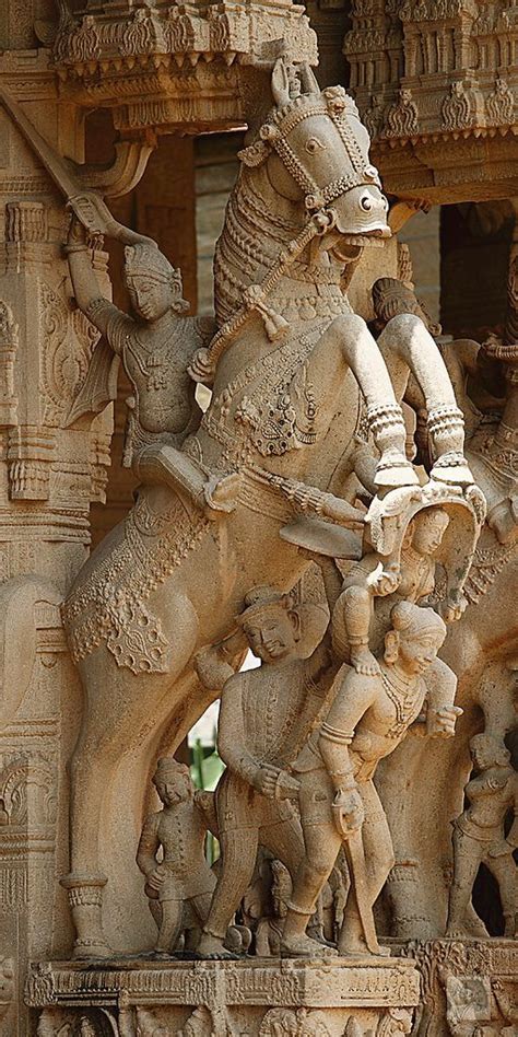 Masterpiece stone carving of Hindu god on horseback, Sri Ranganathaswamy Temple, Srirangam ...