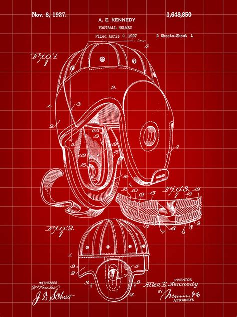 Football Helmet Patent 1927 - Red Digital Art by Stephen Younts - Pixels