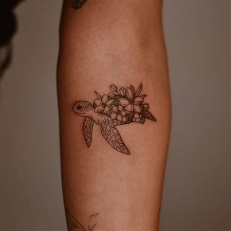 Sea Turtle Flower Tattoo