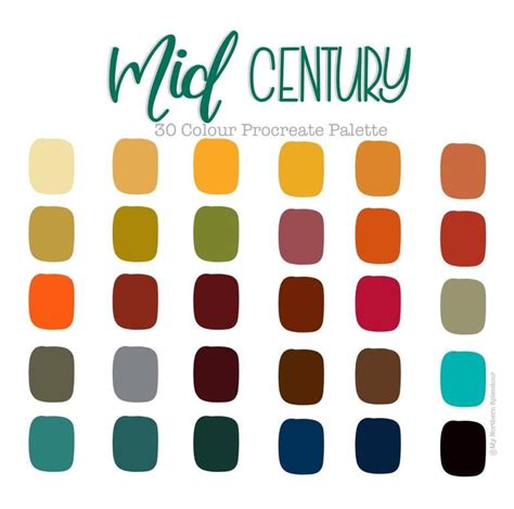 Mid Century Procreate Colour palette 30 Colours INSTANT | Etsy | Retro ...