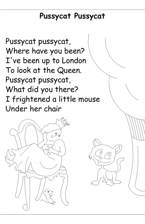 Nursery rhyme coloring pages- Pussy cat Pussy cat