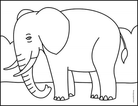 Easy How to Draw an Elephant for Kids Tutorial Video and Coloring Page